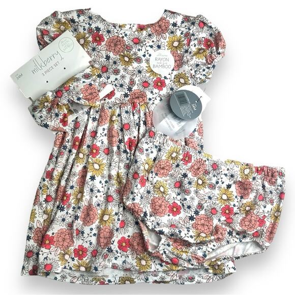 Milkberry - Girls Spring Flowers Bamboo Dress Set - 3 Piece Set - NWT - Picture 1 of 13